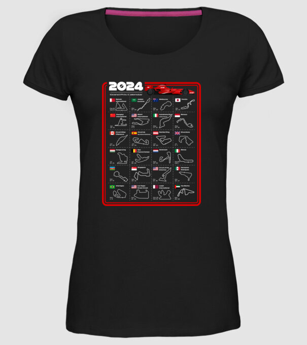 F1 calendar 2024 model negru pe tricou