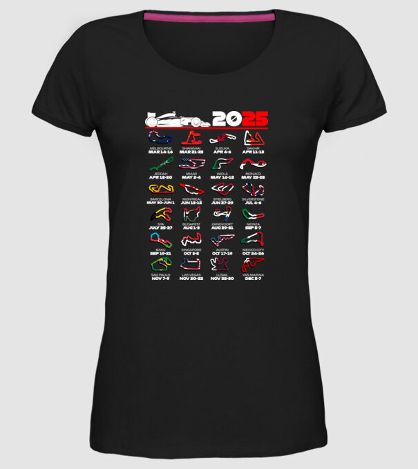 F1 calendar 2025 Negru model negru pe tricou