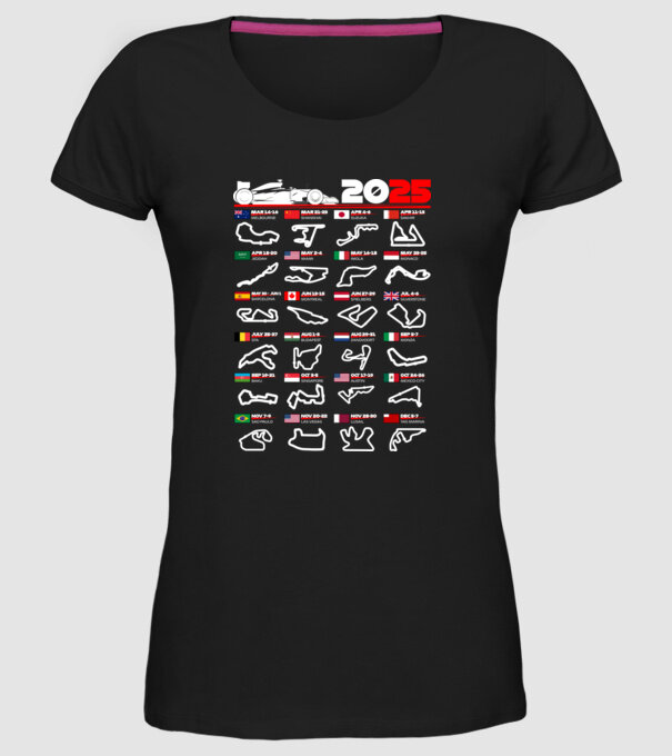 F1 calendar 2025 negru model negru pe tricou