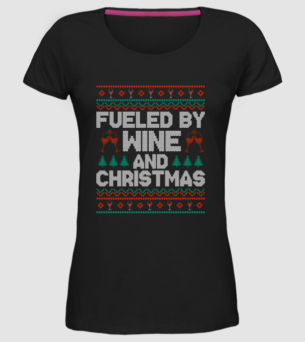 Fueled by wine and christmas model negru pe tricou
