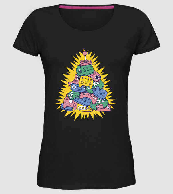 Gamer controller christmas tree model negru pe tricou