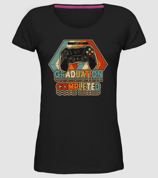 Graduatuion completed retro model negru pe tricou