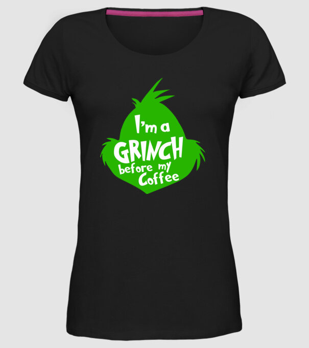 Grinch before coffee model negru pe tricou
