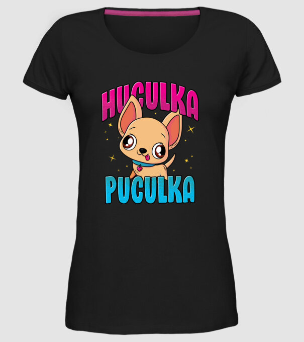 Huculka Puculka chivava model negru pe tricou