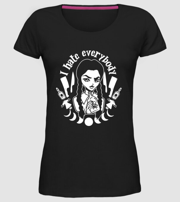I hate everybody cartoon model negru pe tricou