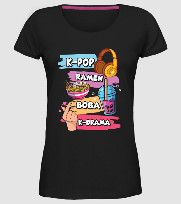 K-POP RAMEN BOBA K-DRAMA model negru pe tricou