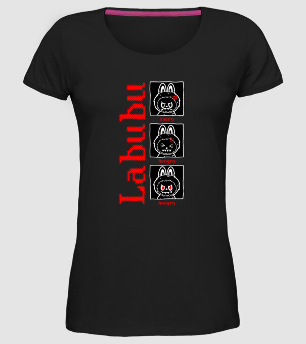 Labubu moods model negru pe tricou