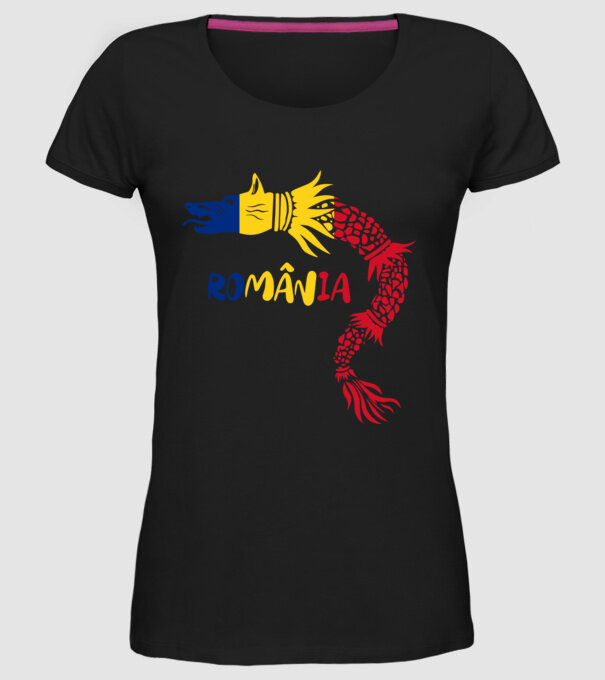 Lupul dacic model negru pe tricou