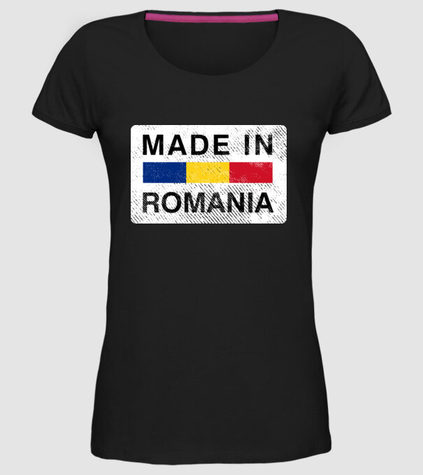 made in romania model negru pe tricou