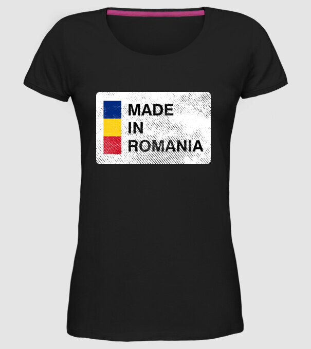 made in romania model negru pe tricou