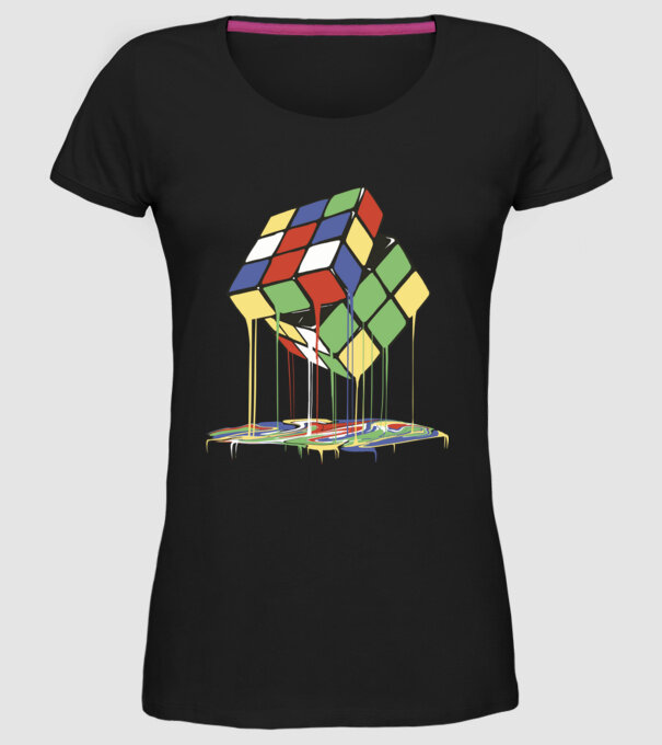 Melting Rubik cube model negru pe tricou
