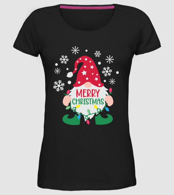 Merry christmas gnome model negru pe tricou