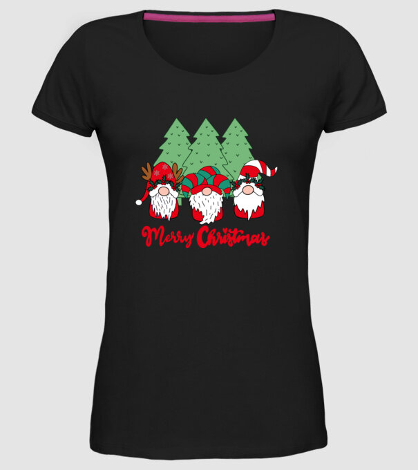Merry christmas gnomes model negru pe tricou