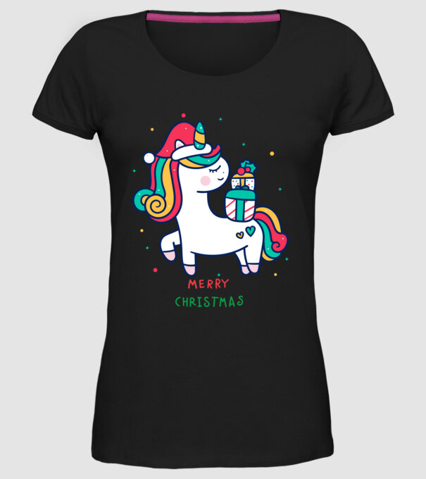 merry christmas unicorn model negru pe tricou
