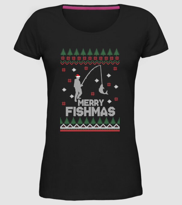 Merry Fishmas model negru pe tricou