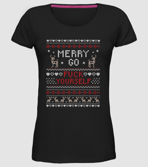 Merry go f-ck yourself model negru pe tricou