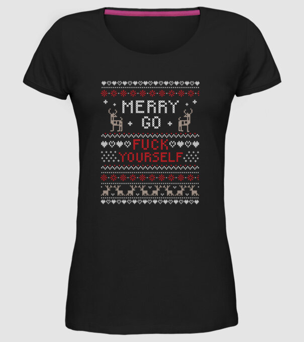 Merry go fuck yourself model negru pe tricou