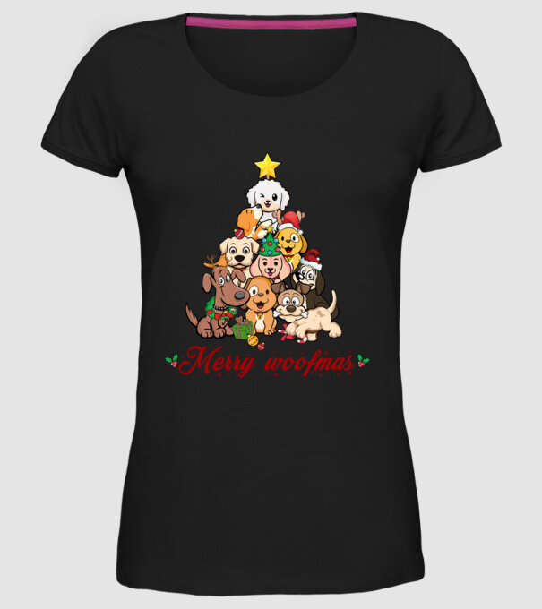 Merry woofmas model negru pe tricou