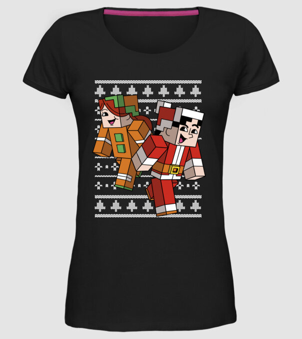 Minecraft christmas ugly sweater model negru pe tricou