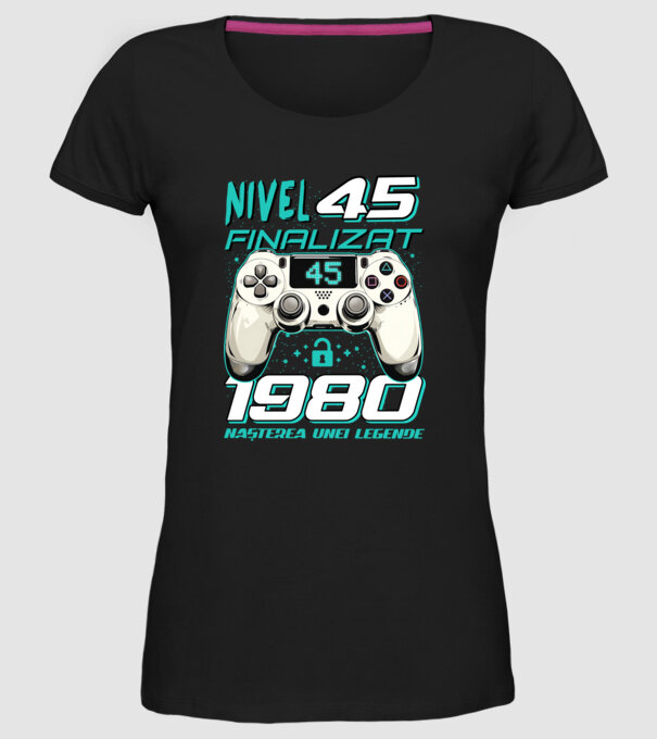 Nivel finalizat 45 1980 model negru pe tricou