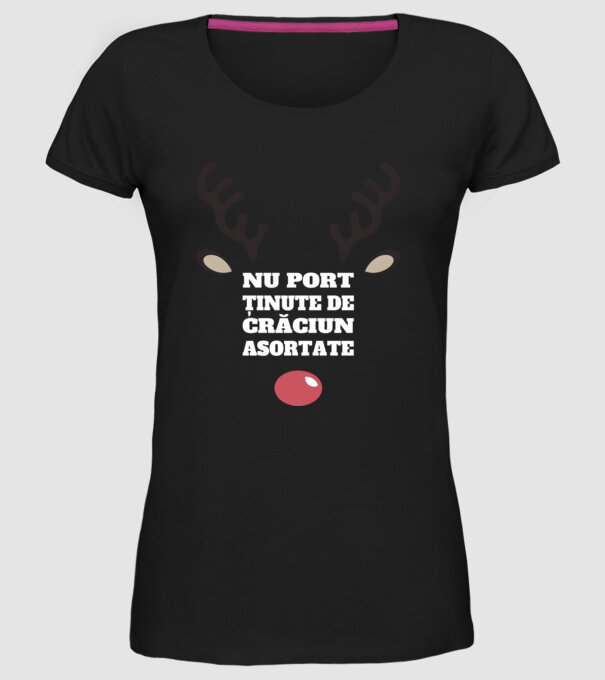 Nu port ținute de crăciun asortate crăciun chiar căprioară Negru model negru pe tricou