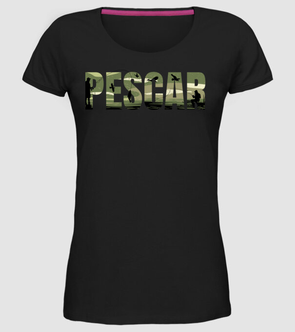 PESCAR model negru pe tricou