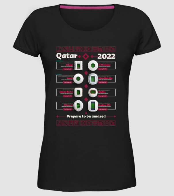 Qatar 2022 Stadiums model negru pe tricou