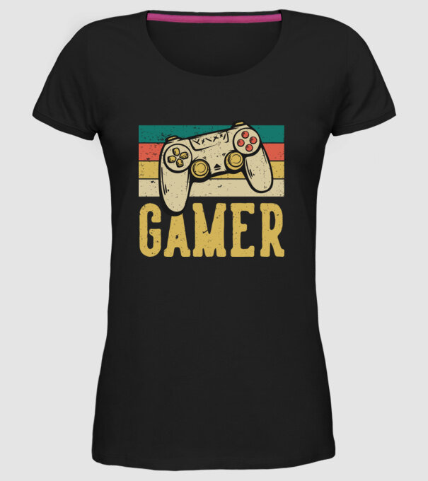 Retro gamer model negru pe tricou