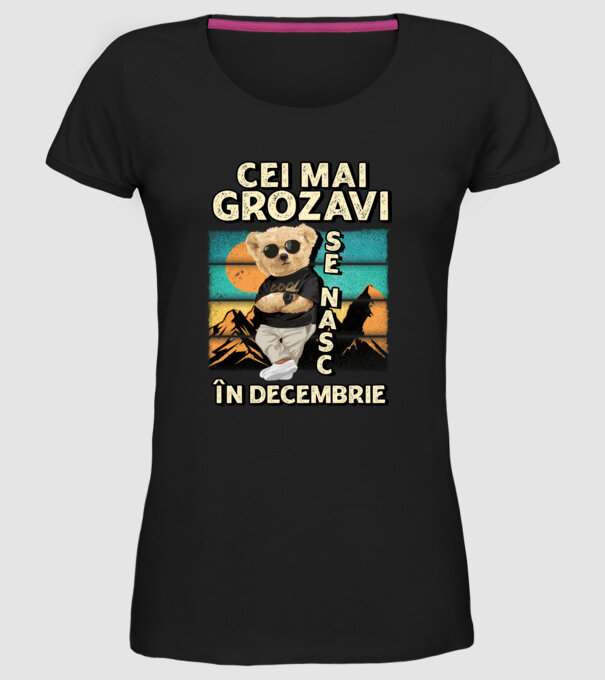 RETRO teddy DECEMBRIE model negru pe tricou