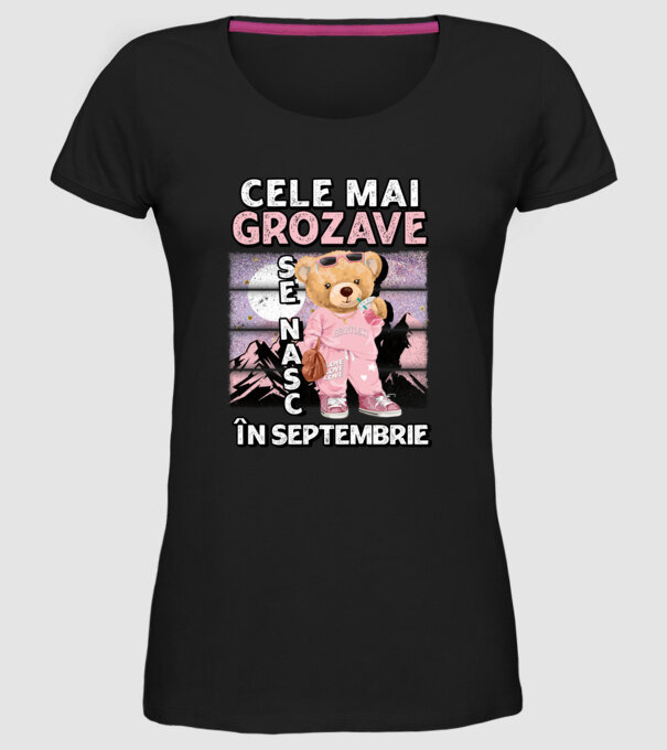 RETRO teddy fetişcană SEPTEMBRIE model negru pe tricou
