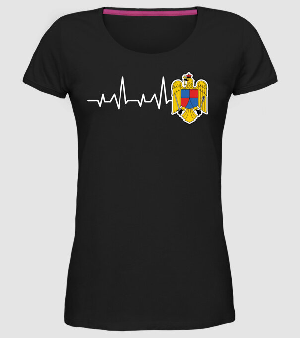 ROMANIA heartbeat model negru pe tricou