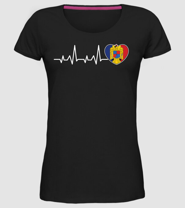 ROMANIA heartbeat model negru pe tricou