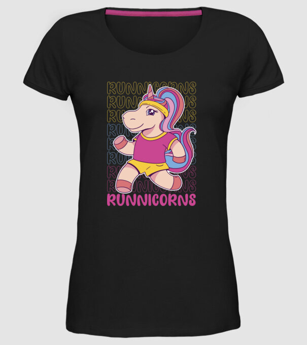 Runnicorns model negru pe tricou