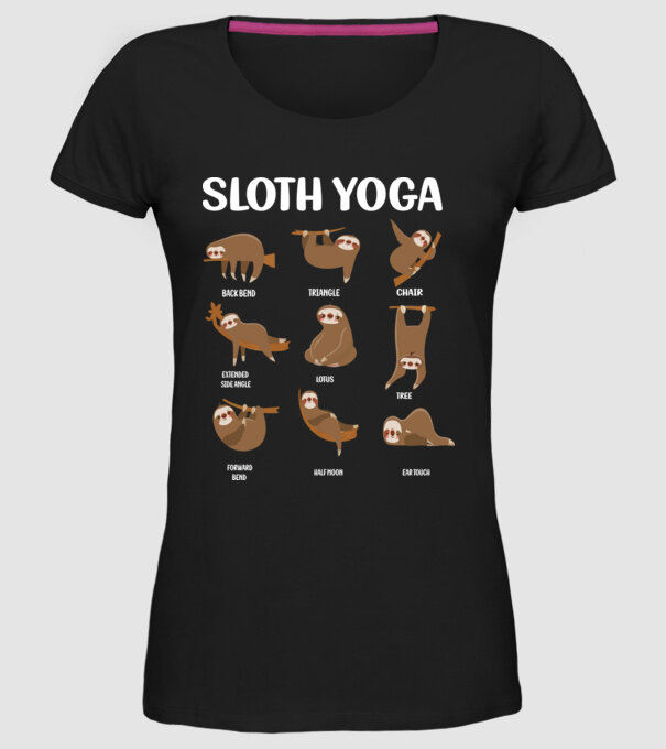 Sloth yoga model negru pe tricou