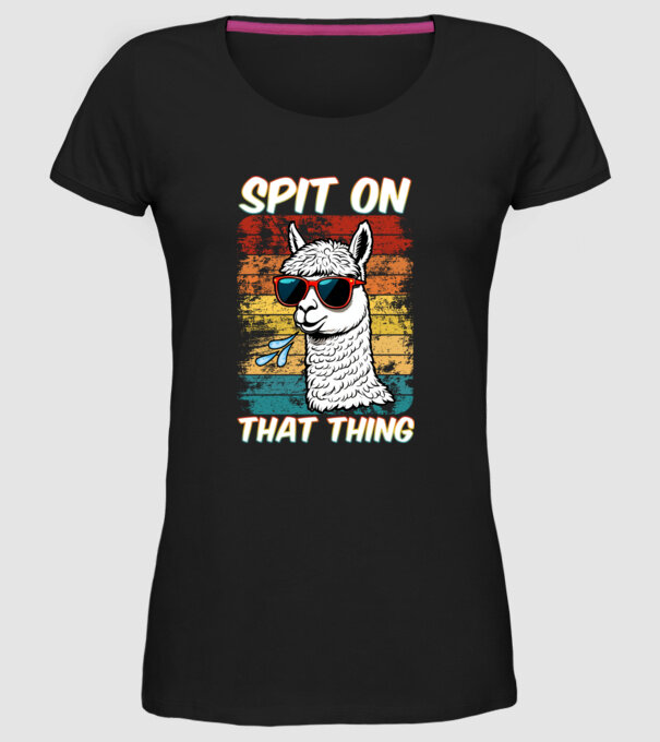 Spit on that thing llama rainbow Hawk Tuah model negru pe tricou