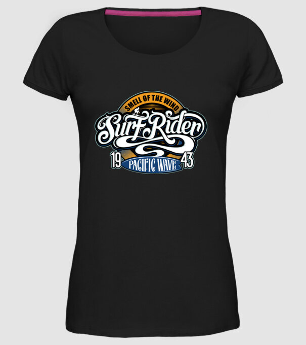 Surf Rider model negru pe tricou