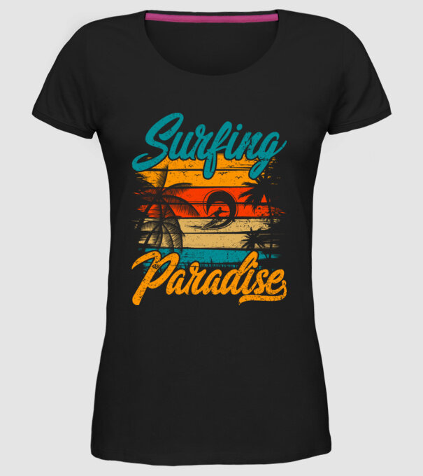 Surfing Paradise model negru pe tricou