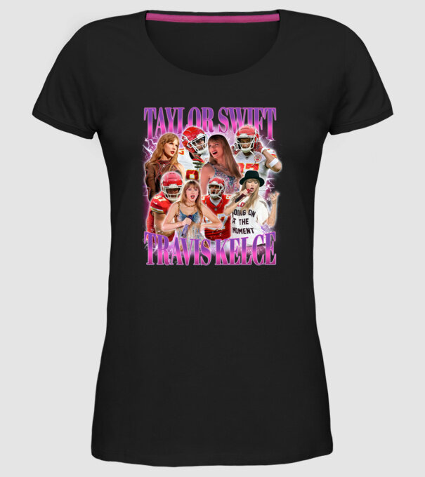 Taylor Swift ERAS Travis Kelce bootleg model negru pe tricou
