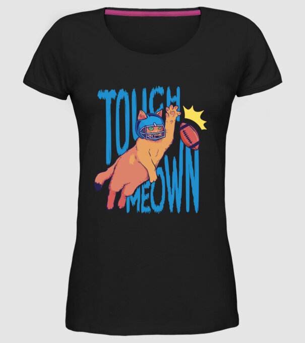 Touch Meow model negru pe tricou