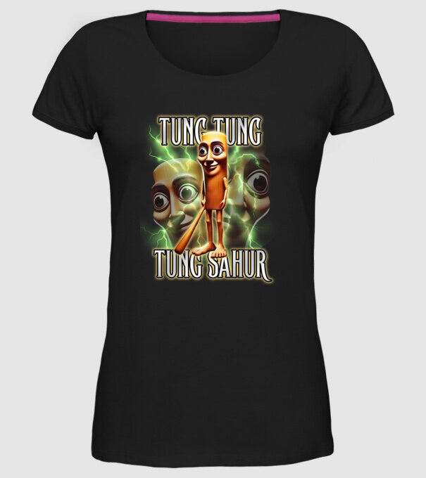 Tung Tung Tung Sahur model negru pe tricou