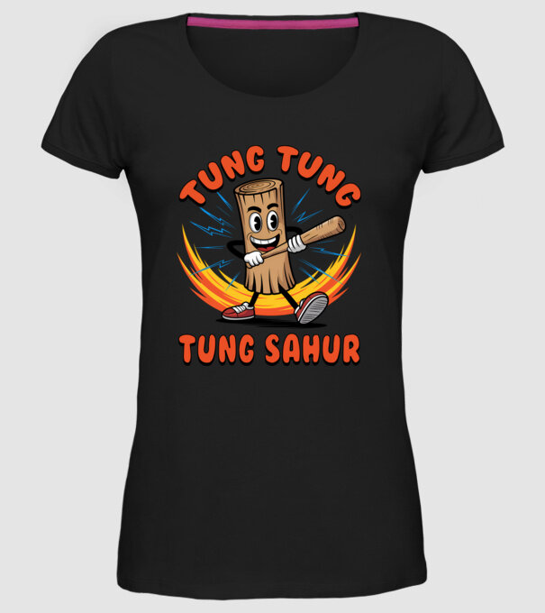 Tung Tung Tung Sahur drăguț model negru pe tricou
