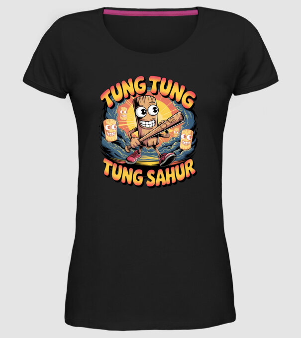 Tung Tung Tung Sahur Retro model negru pe tricou