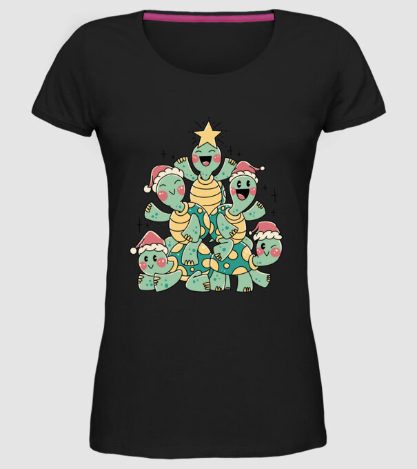 Turtle christmas tree model negru pe tricou