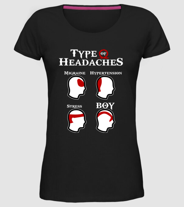 Type of Headaches - God of War model negru pe tricou