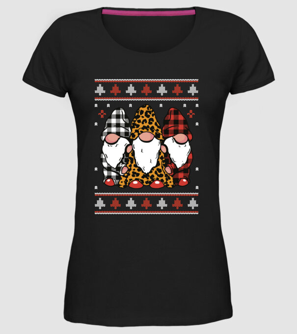 Ugly sweater gnomes model negru pe tricou