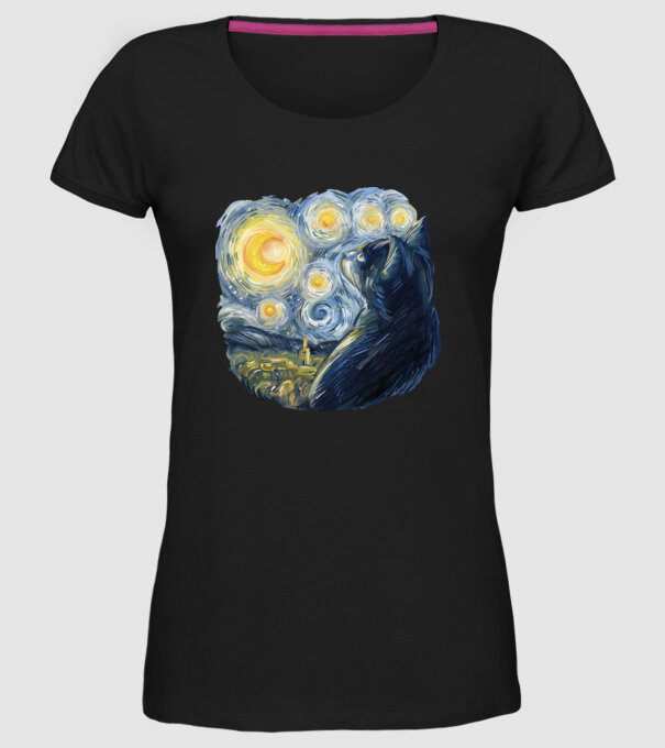 Van Gogh cat model negru pe tricou