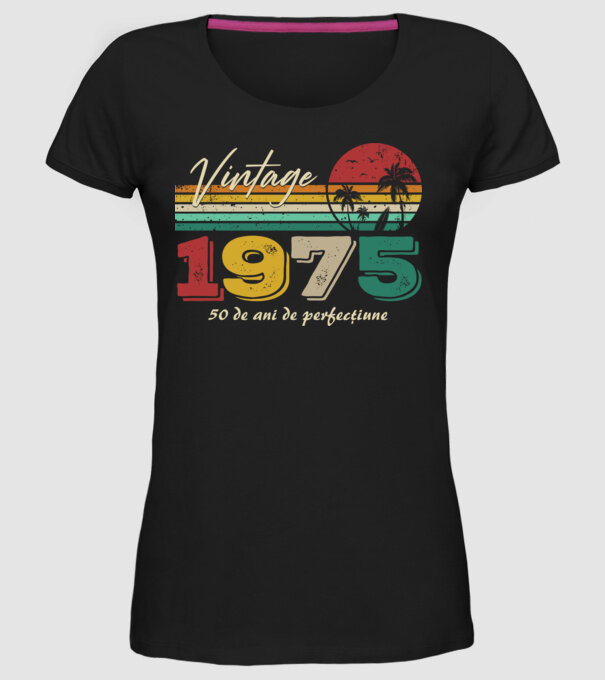 VINTAGE 1975 model negru pe tricou