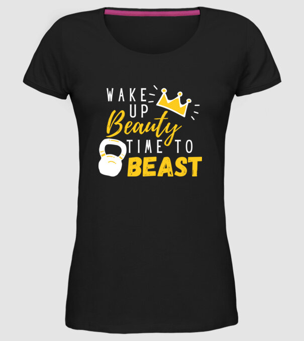 Wake Up Beauty Time To Beast model negru pe tricou