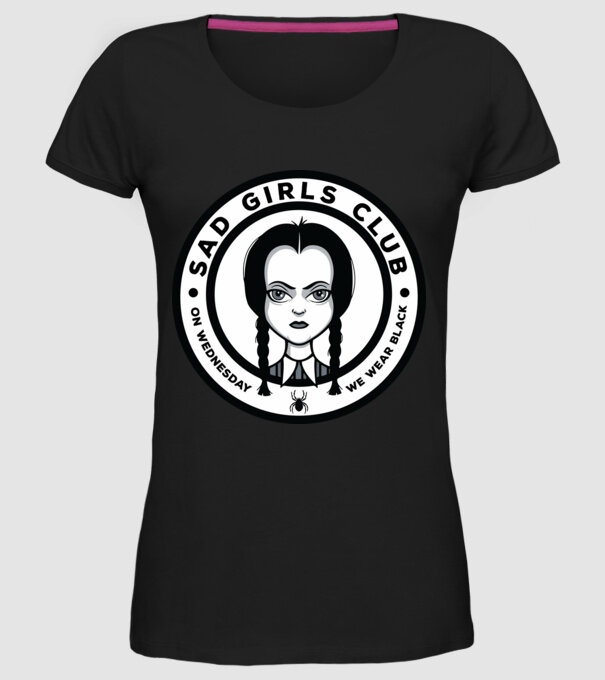 WEDNESDAY Sad Girls Club model negru pe tricou