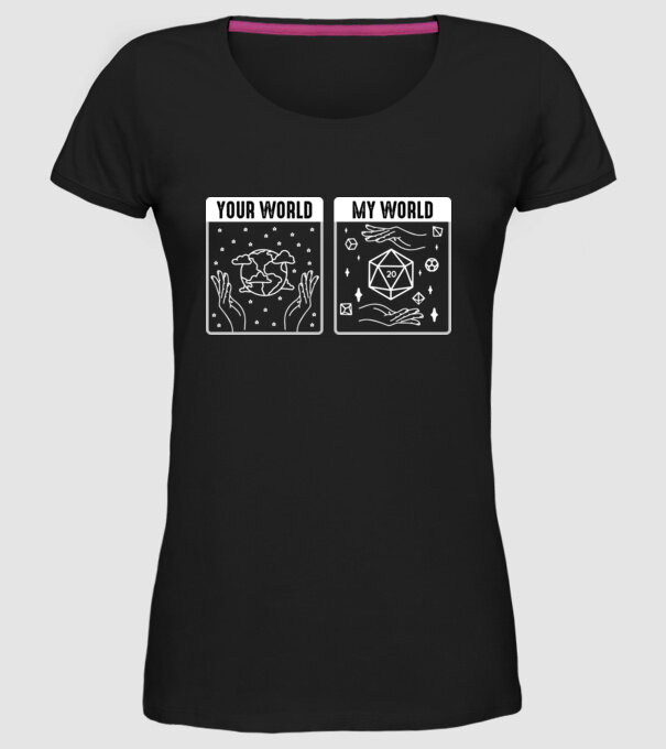 Your World My World model negru pe tricou